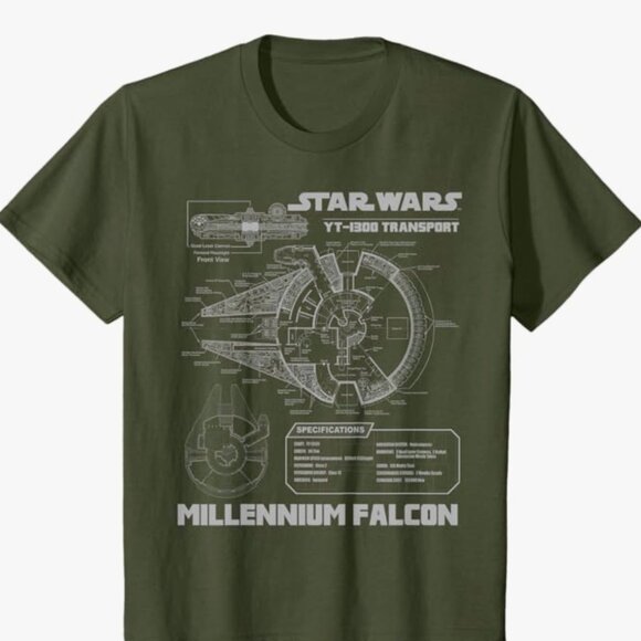 Star Wars Millennium Falcon Grey Schematics T-Shirt C1 T-Shirt - Picture 1 of 5